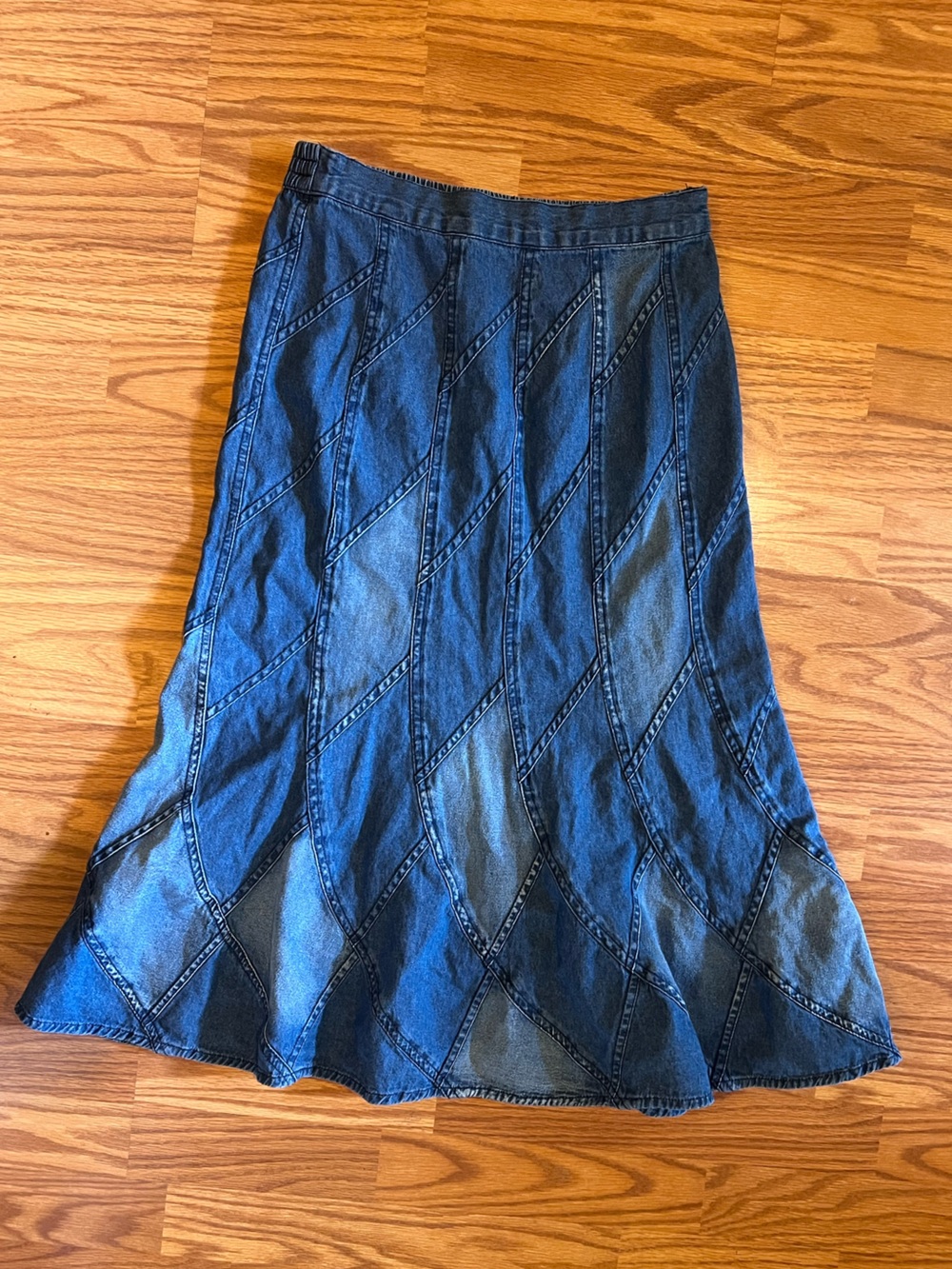Studio West Blue Patchwork A-Line Denim Skirt